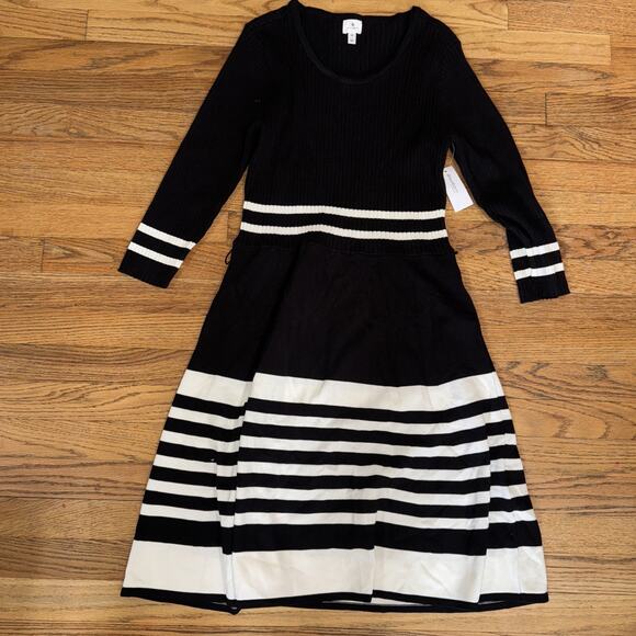 Dressbarn Women's Striped Ribbed Sweater Dress Fit and Flare Sz M Classic Preppy - Picture 6 of 9
